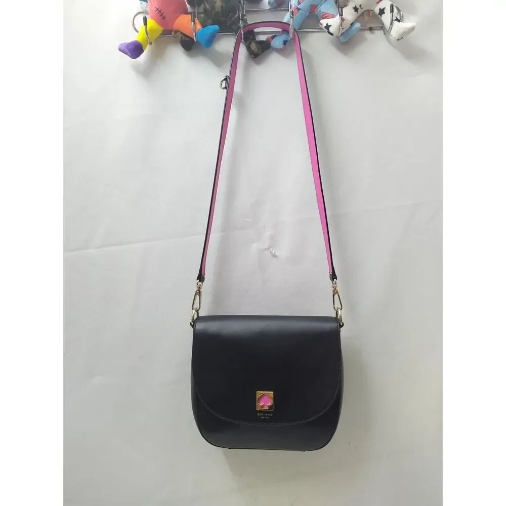 Kate Spade New York Doreen Black Leather Logo Flap Closure Crossbody Bag